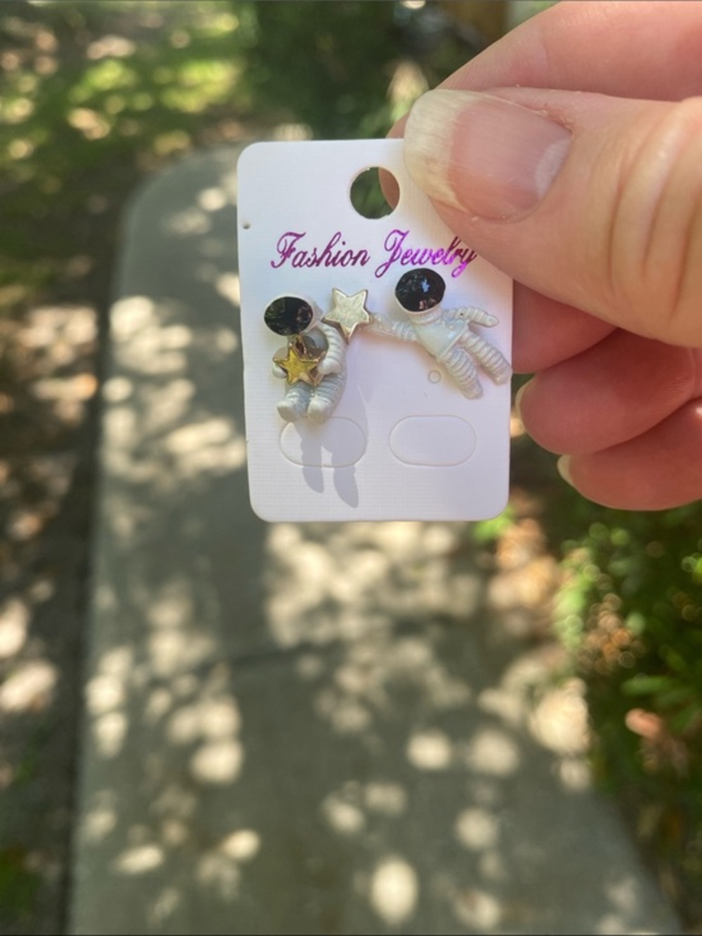 Fashion Jewelry White Astronaut and Gold Star Stud Earrings